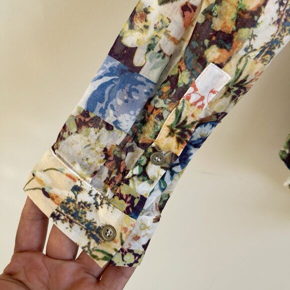 Anthropologie Maeve Abella Blouse Floral Patchwork Crochet Trim Top Size 0 - Picture 13 of 16